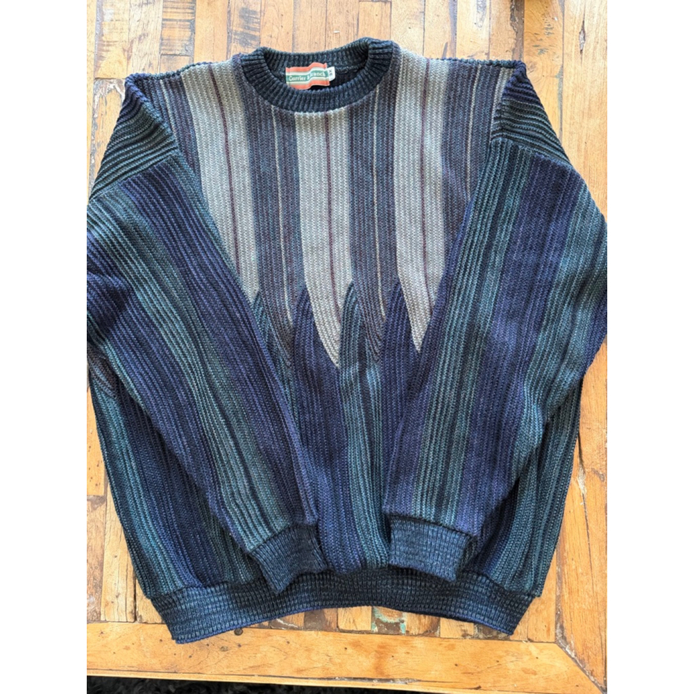 Men's vintage Currier & Branch Crewneck Sweater 3XL Blue Green Striped